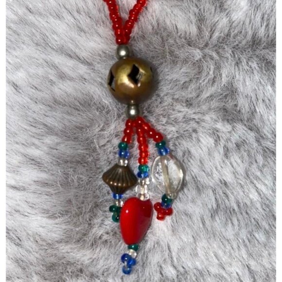 Beaded Heart Charm Necklace, Red, Boho Chic - Picture 3 of 3